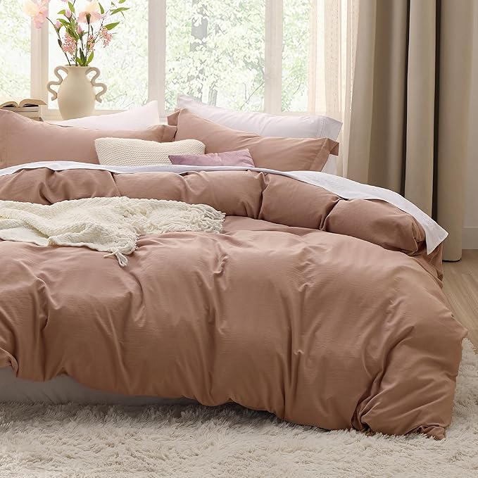 Bedsure Mocha Mousse Duvet Cover Full Size - 3 Pieces Prewashed Extra Soft Cotton-Like Polyester Bedding Set, Includes 1 Duvet Cover 80x90 Inches with Zipper Closure & 2 Pillow Shams, No Comforter
