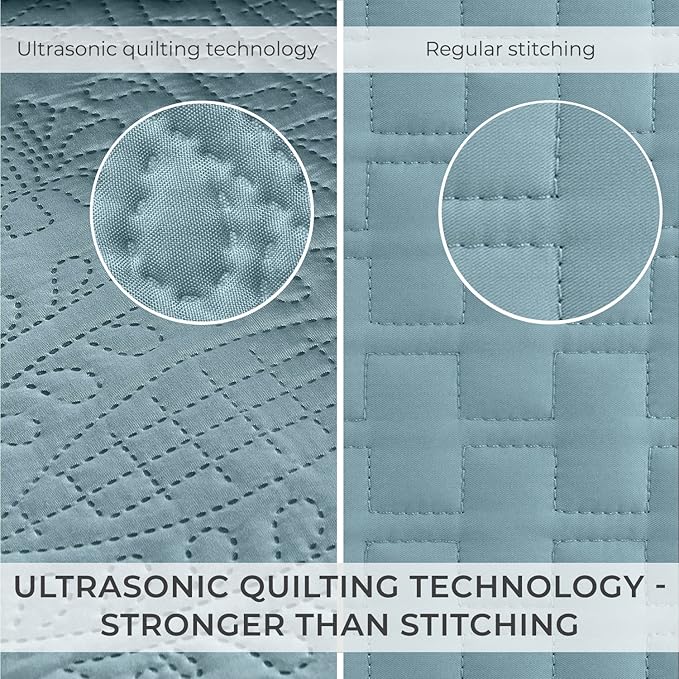 Mellanni Twin Bedspread Coverlet Set - Bedding Cover with Sham - Ultrasonic Quilting Technology - 2 Piece Oversized Quilt Set - Bedspreads & Coverlets (Twin, Spa Blue)