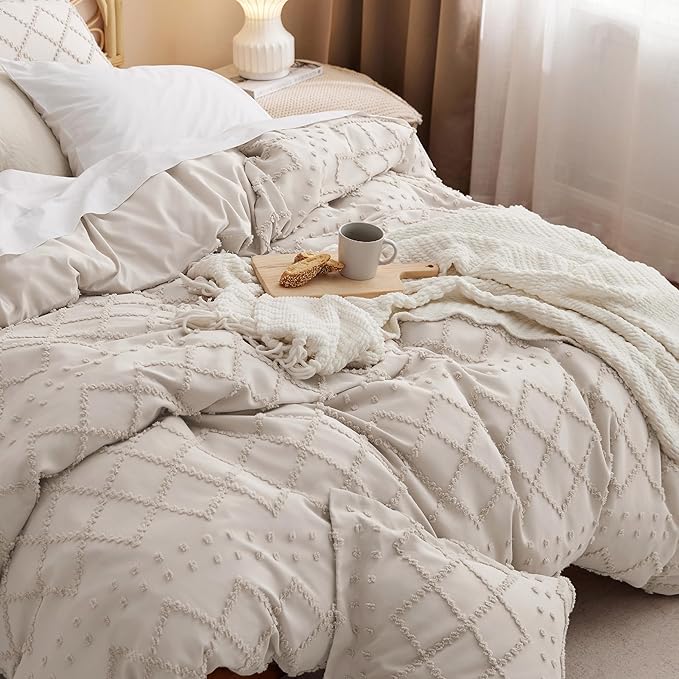 Bedsure Boho Oversized King Duvet Cover - Beige Breathable & Soft Boho Bedding, Machine Washable Comforter Cover for All Seasons, Includes 1 Duvet Cover 120"x98" with 2 Pillow Shams & Zipper Closure