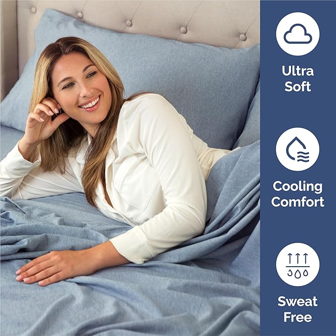 King 6 Piece Sheet Set - Comfy Breathable & Cooling - Soft Hotel Luxury Bedding Set with 8-16 Inch Deep Pockets - 1 Flat & 1 Fitted Sheet & 4 Pillowcases - Wrinkle Free & Easy Care - Heathered Blue