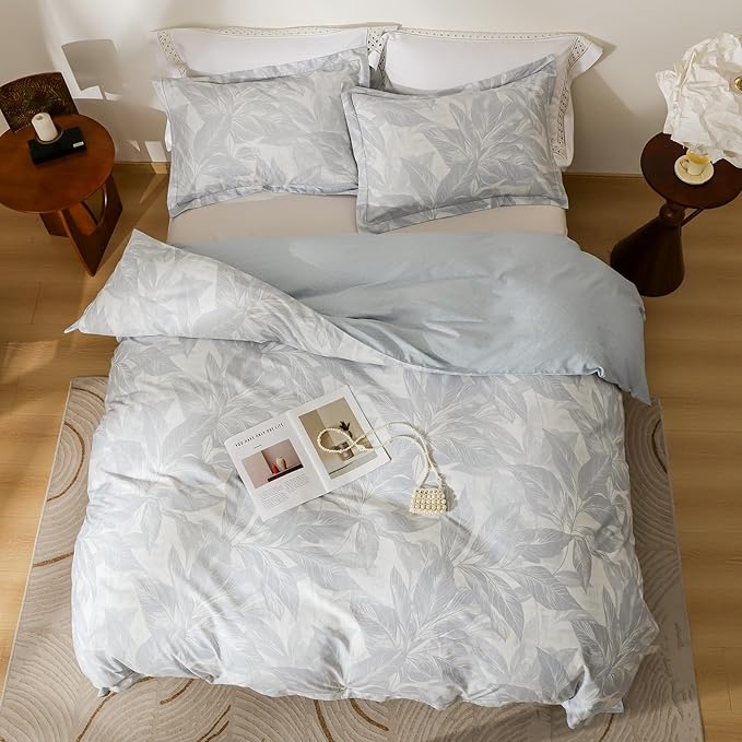 OAITE Duvet Cover Set Twin Size Floral Pattern Ultra Soft 100% Cotton Duvet Cover Sets 3-PC, Breathable Duvet Cover with Zipper Closure & Corner Ties(2 Pillow Shams,1 Duvet Cover)