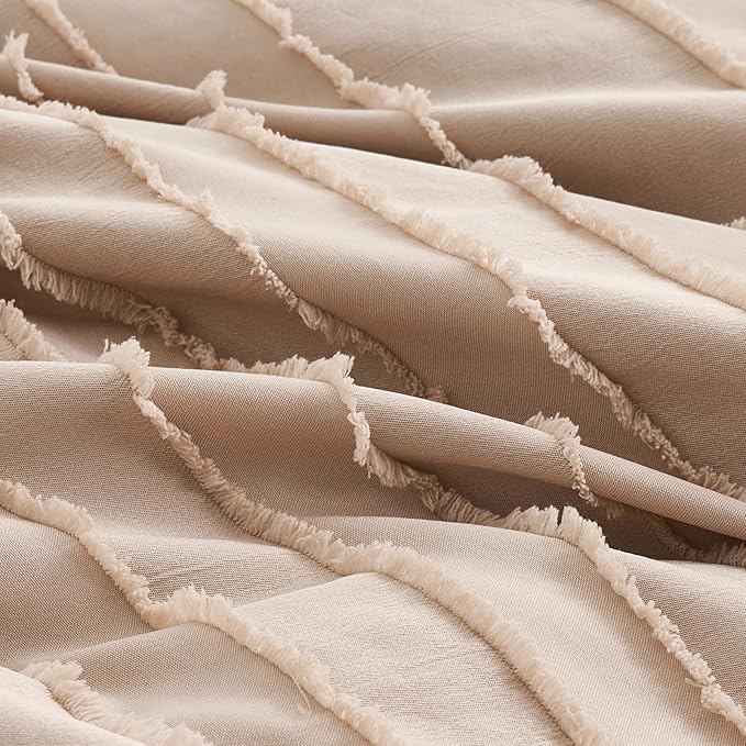 WURUIBO Comforter Set Size, Khaki Comforter Set Queen Size, 7 Pieces Bed in a Bag, Ultra Soft Queen Bedding Set, Bed Set for All Seasons, Flat Sheet, Fitted Sheet, Pillowcases, Pillow Shams