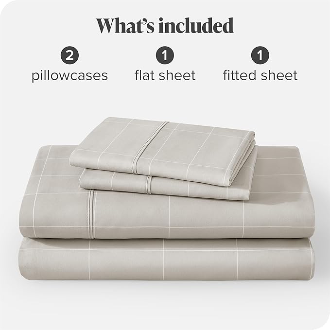 Bare Home California King Sheet Set - 1800 Ultra-Soft Microfiber Cal King Bed Sheets - Double Brushed - Deep Pocket - Easy Fit - 4 Piece Set (California King, Grid - Stone/White)