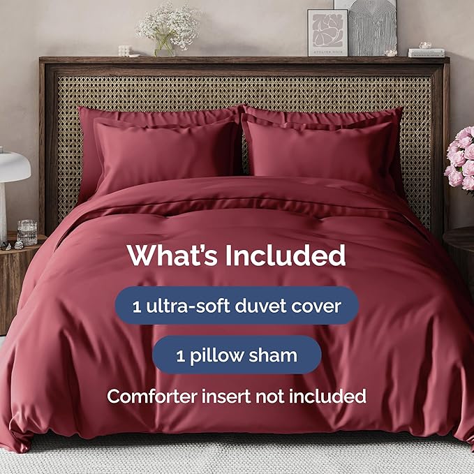 Duvet Cover Twin/Twin XL Size - Extra Soft Twin/Twin XL Size Duvet Cover - Breathable, Easy Care and Fade Free with Zipper Closures & Ties - 68" x 90" Inches - (Burgundy) Comforter Not Included