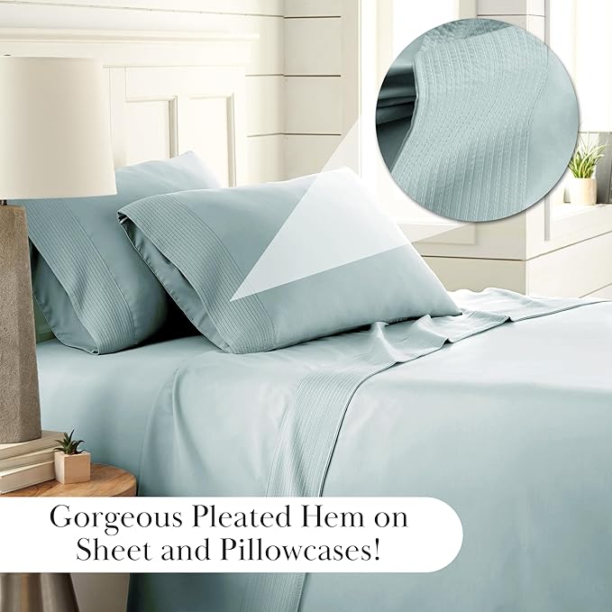 SouthShore Fine Living Vilano Pleats, 5-Piece Split-King Extra Deep Pocket Sheet Set, Sky Blue