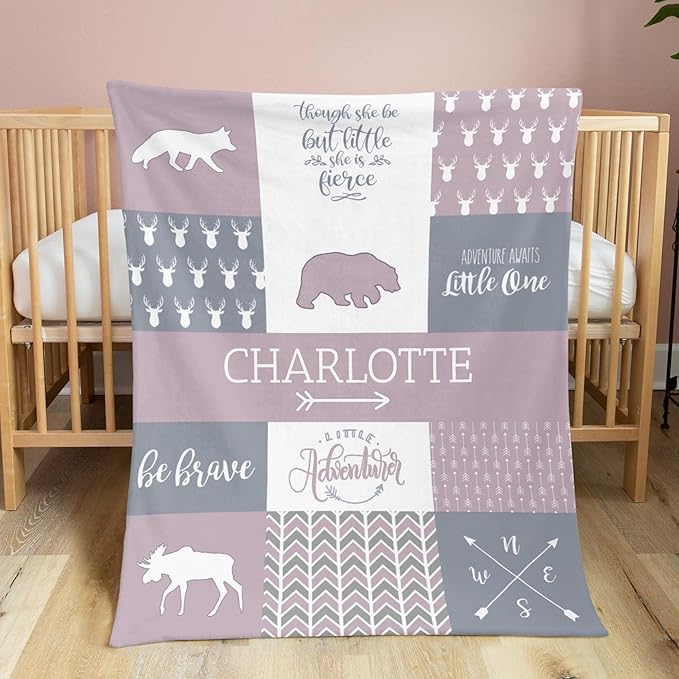 Personalized Name Blankets for Baby, Custom Blankets for Infant Toddler, Babys Gifts for Birthday Gifts for Girls Kids Teen New Mom, Essential Newborn Items, Light Purple, 35"x45"