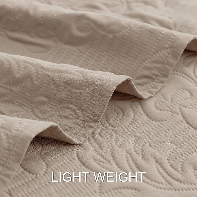 Hansleep Taupe Quilt Queen Size - Damask Ultrasonic Summer Bedspread Queen, Soft Lightweight Coverlet Bedding Set, 3 Pieces (1 Quilt, 2 Pillow Shams)