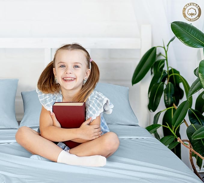 Royale Linen 400 Thread Count 100% American Grown Cotton Flat Sheet - Cooling Sheets - Twin Sheets - Luxury Sateen Weave - Twin Flat Sheet Sold Separately - Blue Flat Sheet Only (Twin, Caribbean Blue)
