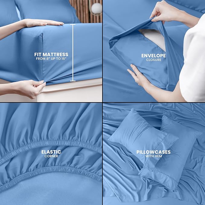 Utopia Bedding Queen Size Sheet Set – 4 Piece Bed Sheets, Soft and Breathable Microfiber, Includes 1 Fitted Sheet, 1 Flat Sheet and 2 Pillowcases – Oeko-Tex - (Dutch Blue)