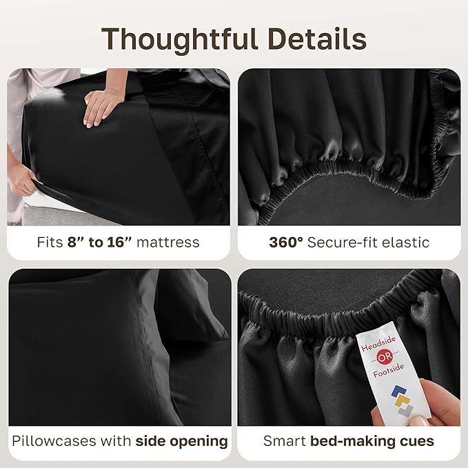 California Design Den Queen Sheet Set - Luxury 600 Thread Count Sateen, Natural 100% Cotton Sheets Queen, Fully Elasticized Deep Pockets, Crisp, Cool and Durable Hotel Quality Bedding - Black