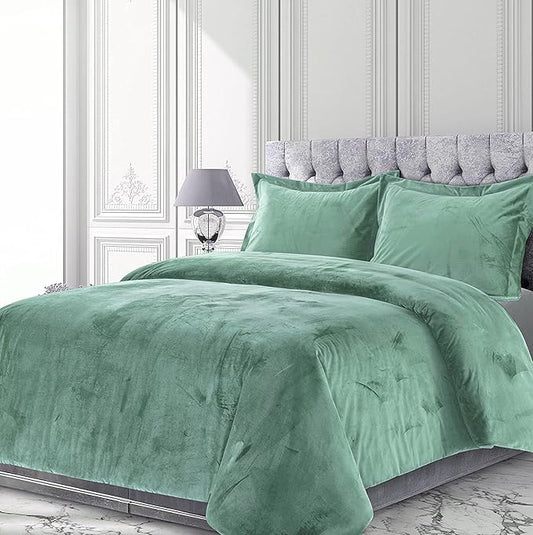 Aqua Mint 3 Pieces Velvet Comforter Set Emperor King Size (Comforter + 2 Pillowcases) Crinkle Crushed 400 GSM