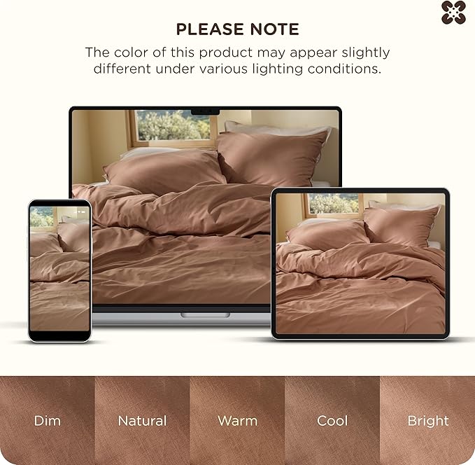 Bedsure Cotton Duvet Cover Full - Luxury Slub Weave 100% Cotton Duvet Cover with a Linen Like Textured, Easy Change Durable Bedding, Mocha Mousse, 80" x 90"
