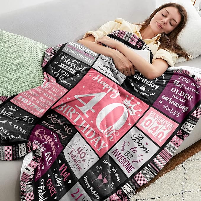 40th Birthday Gifts Women Blanket 60”X50”, 40th Birthday Decorations for Women, Happy Forty Birthdays Gift Ideas for Woman, 1986 Birthdays Gifts for 40 Year Old Woman Throws