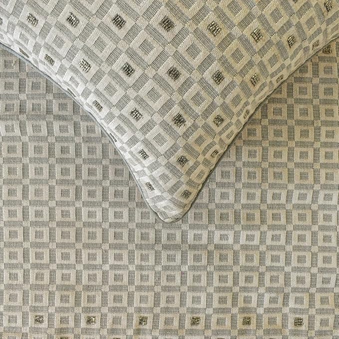 The HomeCentric King/Queen/Twin Grey Designer Queen 74"x18" Bed Runner Without Pillow Cover, Checkered, Beaded, Hand Embroidery Bed Scarf on Velvet Fabric - The Brick Effect