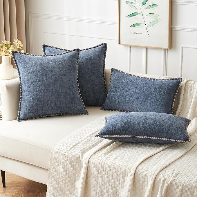 MIULEE Pack of 2 Couch Throw Pillow Covers 12x20 Inch Dark Grey Blue Farmhouse Decorative Pillow Covers with Stitched Edge Soft Chenille Solid Dyed Spring Pillow Covers for Sofa Bed Living Room