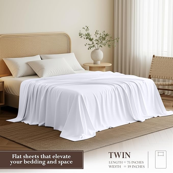 Utopia Bedding Flat Sheet - 1 Pack (Twin, White) - Soft Brushed Microfiber Fabric - Shrinkage & Fade Resistant Top Sheet - Easy Care Bed Sheet