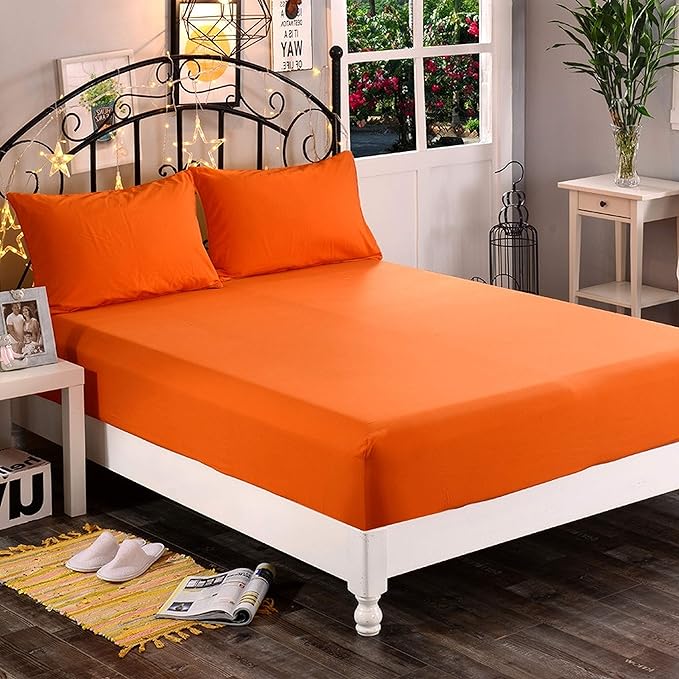 Elegant Comfort 1500 Premium Hotel Quality 1-Piece Fitted Sheet, Softest Quality Microfiber - Deep Pocket up to 16 inch, Wrinkle and Fade Resistant, California King, Orange