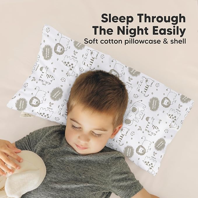 Toddler Pillow with Pillowcase - 10x18 My Little Dreamy Kids Travel Bed Pillows for Sleeping, Organic Cotton Small Pillowcase, Soft & Breathable, Machine Washable, Toddlers 2-5 years old (KeaFriends)