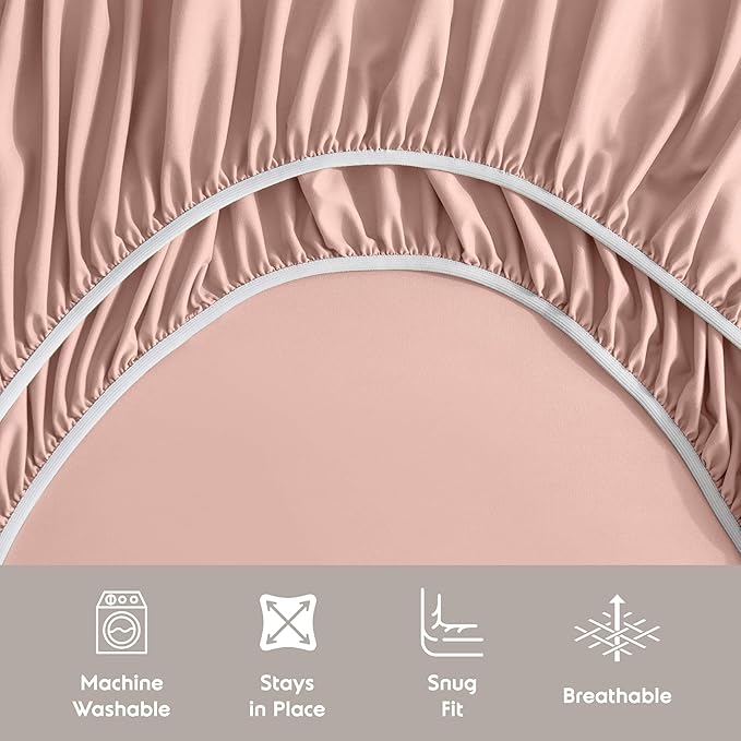 Nestl Split King Sheet Set - 1800 Ultra-Soft Microfiber Bed Sheets - Double Brushed - Deep Pockets - Easy Fit - 5 Piece Set - Bed Sheets & Pillowcases (Split King, Peach Beige)