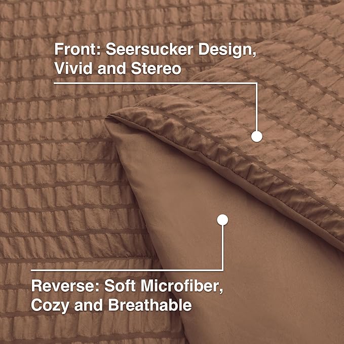 Love's cabin Seersucker Mocha Mousse Twin Comforter Set, 5-Piece All Season Lightweight Bed in a Bag Bedding Set with Comforter, Flat Sheet, Fitted Sheet, Pillowcase and Sham | Soft, Breathable, Lightweight