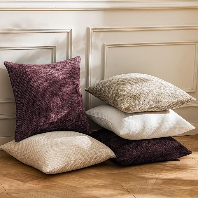 a moment Christmas Wine Red Chenille Throw Pillow Covers 24x24 Inch Pack of 2 Modern Decorative Throw Pillow Cases Farmhouse Cross Covers Home Decor for Sofa Bedroom Living Room