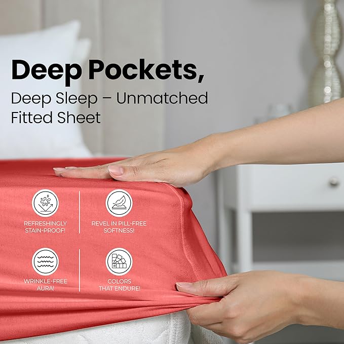 Utopia Bedding King Fitted Sheet - Bottom Sheet - Deep Pocket - Soft Microfiber - Shrinkage and Fade Resistant - Easy Care -1 Fitted Sheet Only (Coral)