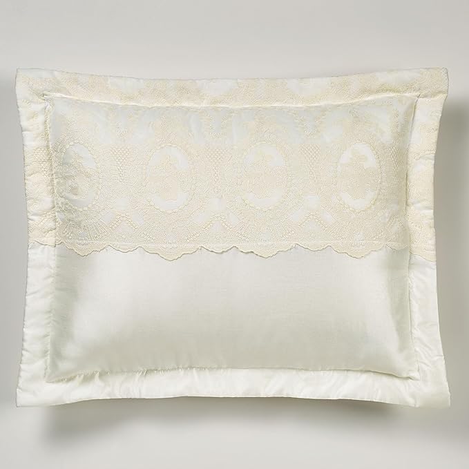 Cameo Lace Luxury Washable Polyester Bedding Set | Vintage Elegant | Pearl | Scroll Leaf Floral Cameo Quilting Embroidered | Set of Three: Cal King Bedspread and Two King Shams