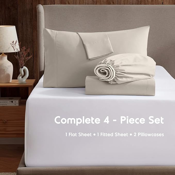 Nestl Full Sheet Set - Luxury 1800 Ultra-Soft Microfiber Full Bed Sheets - Double Brushed - Deep Pockets - Easy Fit - 4 Piece Set - Bedding Sheets & Pillowcases (Full, Linen)