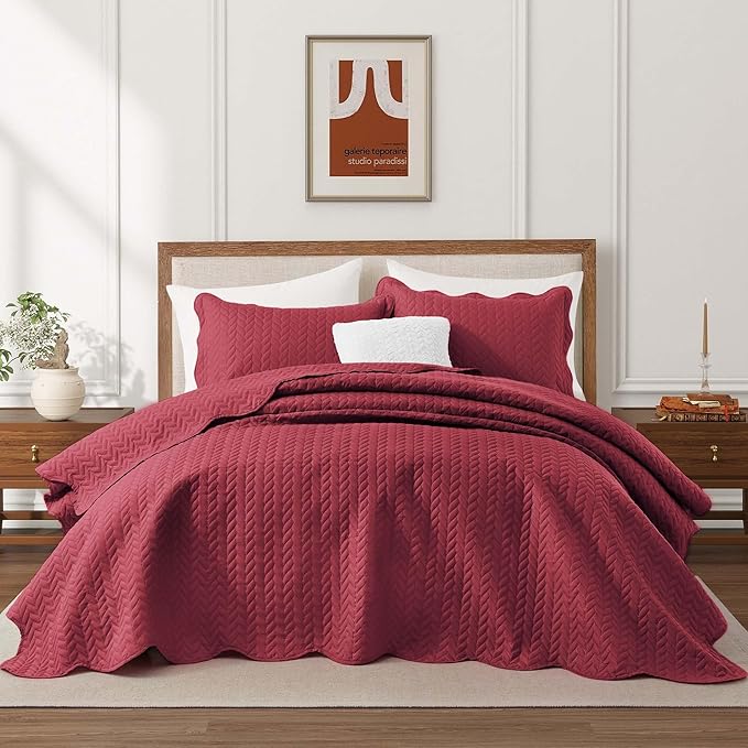 IR Imperial Rooms Twin Quilt Bedding Set (68” x 86”) - Bulk Pack of 10 Wholesale for Hotels, Guest Bedroom & Airbnbs - Lightweight Microfiber Reversible Embossed Quilts Bedspreads (Burgundy)