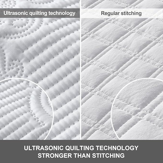 Hansleep White Quilt Queen Size - Textured Ultrasonic All Season Bedspread Queen, Soft Lightweight Coverlet Bedding Set, 3 Pieces (1 Quilt, 2 Pillow Shams)
