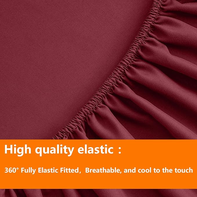 TAIMIT Burgandy Queen Size Comforter Set - 7 Pieces, Bed in a Bag Bedding Sets with All Season Soft Quilted Warm Fluffy Reversible Comforter,Flat Sheet,Fitted Sheet,2 Pillow Shams,2 Pillowcases