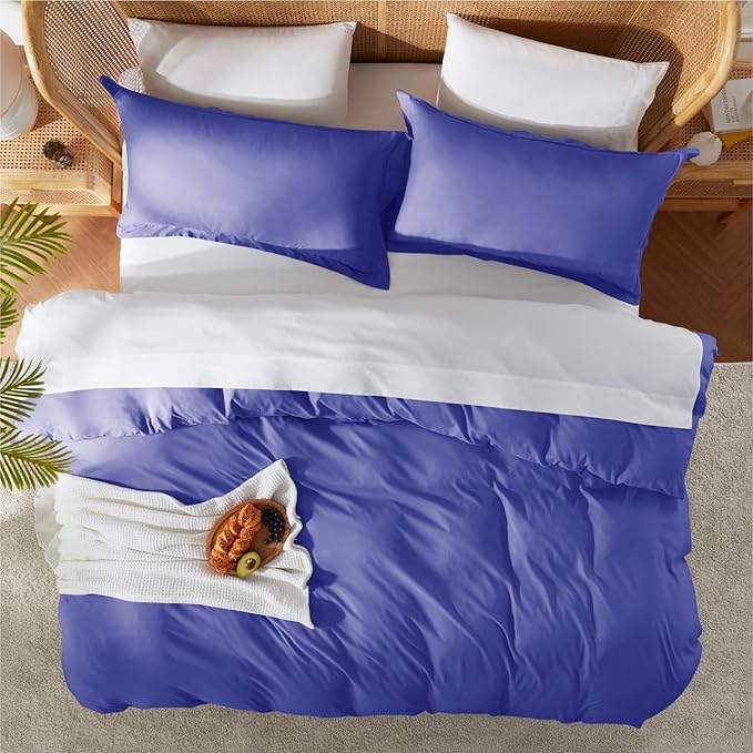 Nestl Full Duvet Cover Set with Comforter Insert - Royal Blue 4 Piece 80x90 Duvet Cover & 2 Pillow Shams with White Quilted Down Alternative Comforter, Ultra Soft, All Season