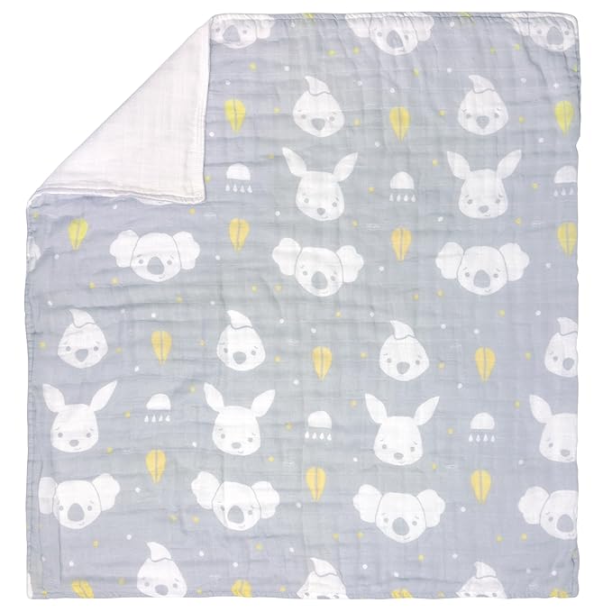 Playgro Fauna Friends Muslin Pram Blanket - Soft and Breathable 100% Organic Cotton Baby Blanket - Muslin Swaddle Blankets for Boys and Girls - Convenient 70x70cm Size