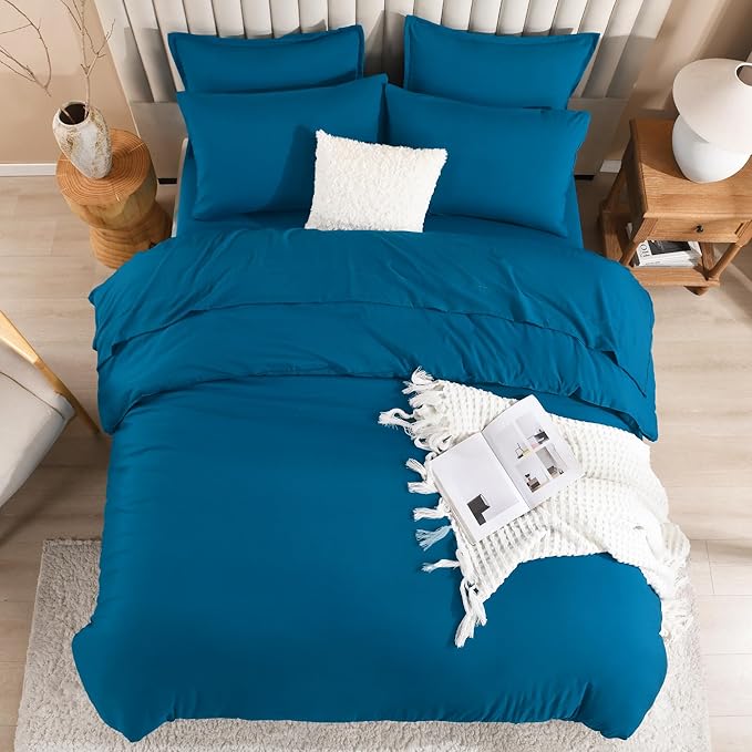 Litanika Comforter King Size Set Teal - 7 Pieces Bed in a Bag King Bedding Comforter Sets, Plain Lightweight Bed Set with Comforter, Sheets, Pillowcases & Shams