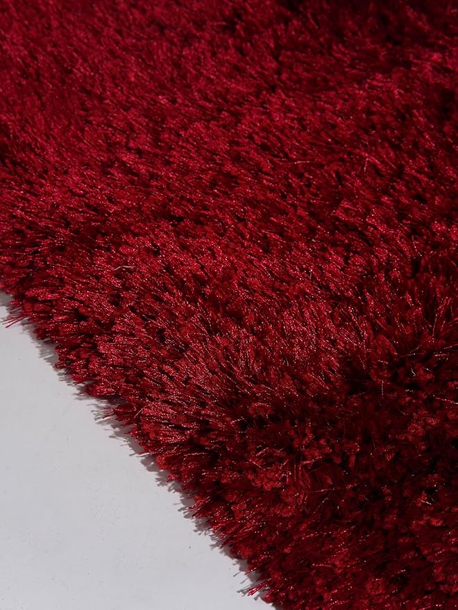 Hand Tufted SHAG Polyester ECO-Friendly Area Rugs - 2'6"x8', Runner, Red, Solid Plain Design, High Pile Thick Handmade Anti Skid Area Rugs for Living Room, Bed Room K00111