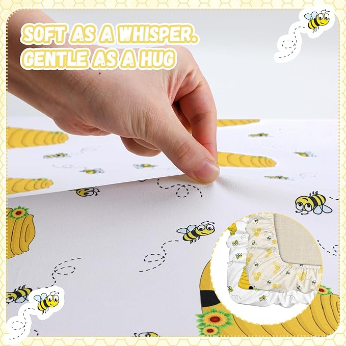 Peryiter 4 Pack Crib Sheets Girl Soft Baby Bed Sheet Set 52'' x 28" Nursery Crib Sheets for Standard Bed for Nursery Decor Baby Boys or Girls(Yellow,Bee)