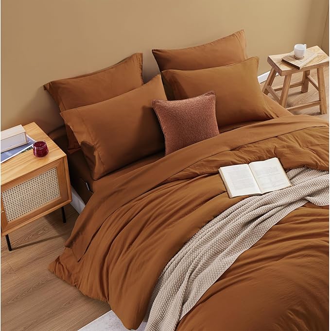 WRENSONGE Super King Plus Comforter Set- 7 Pieces Terracotta Bed in a Bag Super King Plus with Fitted Sheet, Flat Sheet, 2 Shams, and 2 Pillowcases- Warm Bedding Sets for All Season