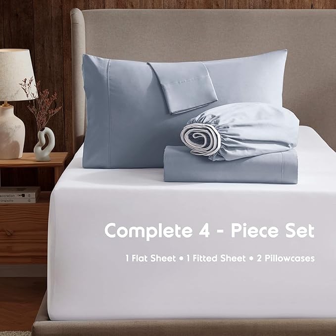 Nestl Full Sheet Set - Luxury 1800 Ultra-Soft Microfiber Full Bed Sheets - Double Brushed - Deep Pockets - Easy Fit - 4 Piece Set - Bedding Sheets & Pillowcases (Full, Ice Blue)