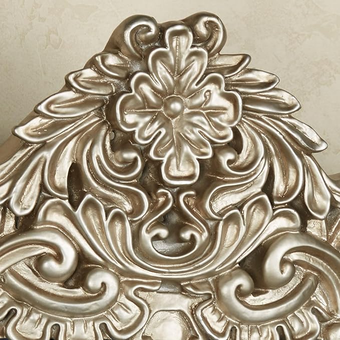 Parklynn Traditional Wall Teester | Metallic Platinum Tones | Royal Resin Bed Crown Creates a Lavish Canopy with your Window Curtain Panels or Sheer Drapery | Classic Scrollwork and Medallion Design