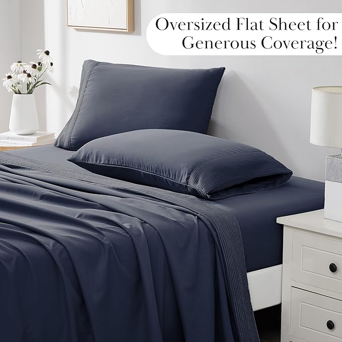 Southshore Fine Living, Inc. Deep Pocket Full Size Bed Sheets Set with 21" Deep Full Fitted Sheet, Pillow Cases Standard Size Set of 2 | Hotel Luxury Quality | Easy Care Microfiber Sheets | Dark Blue