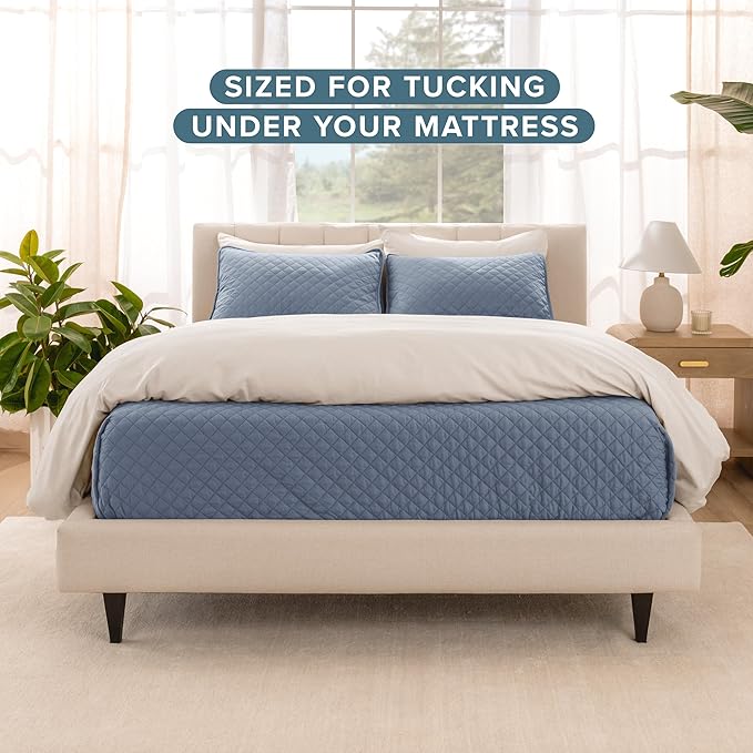 Bare Home Coverlet Set - Twin/Twin Extra Long - Lightweight Bed Decor - Comforter Alternative - All-Season Quilted Bedspread (Twin/Twin XL, Coronet Blue)