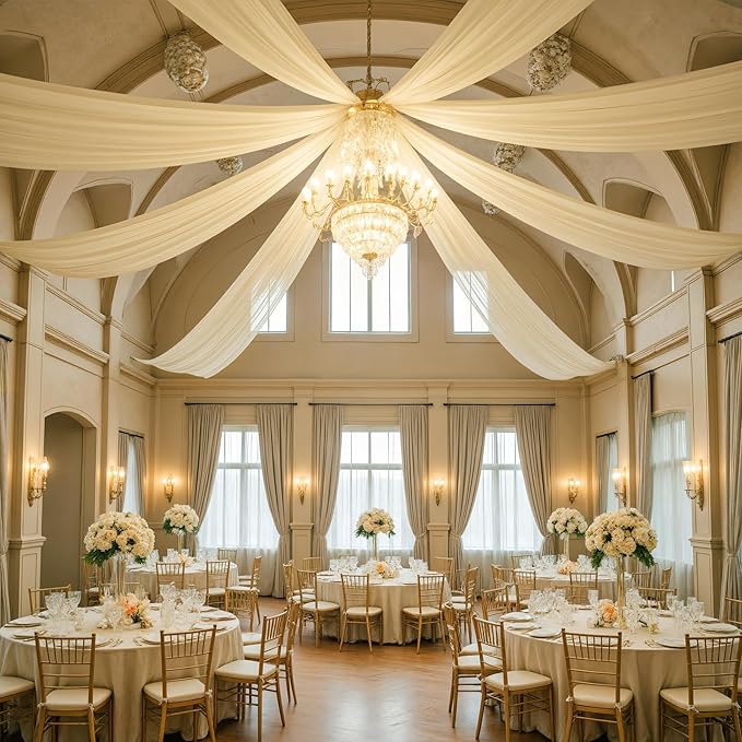 40ft×10ft Champagne Ceiling Drapes for Weddings Events Wrinkle-Free Polyester Ceiling Backdrop for Ten Canopy Church Stage Bedroom Decor 8 Panels 5×10ft
