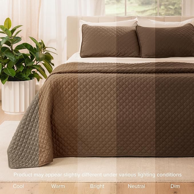 Bare Home Coverlet Set - Full/Queen - Lightweight Bed Decor - Comforter Alternative - All-Season Quilted Bedspread (Full/Queen, Cocoa)