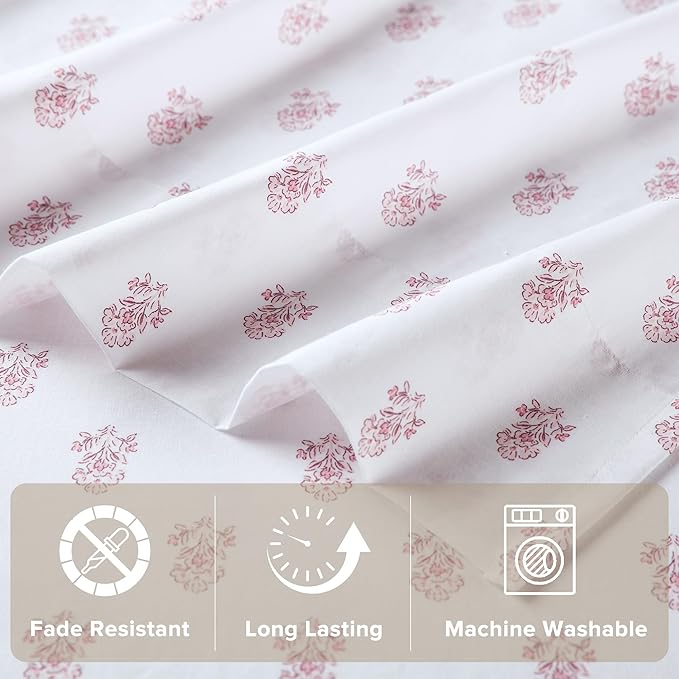 Comfort Spaces 100% Cotton Sheets Cal King, Breathable, Naturally Cool Cotton Sheets, Soft Cotton Bed Sheets with 14" Elastic Pocket Fits up to 16" Mattress, All Seasons Sheet Set, Floral Pink 4 Piece