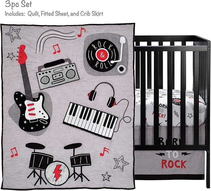 Lambs & Ivy Rock Star Musical Instruments 3-Piece Baby Crib Bedding Set - Gray