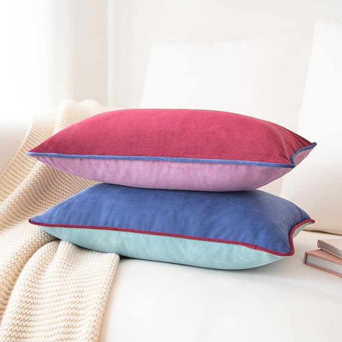 MONDAY MOOSE Decorative Throw Pillow Covers Cushion Cases, Set of 2 Soft Velvet Modern Double-Sided Designs, Mix and Match for Home Decor, Pillow Inserts Not Included (12x20 inch, Purple/Blue)