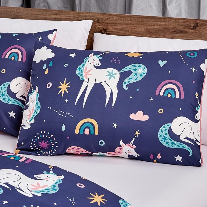 Chezmoi Collection 3-Piece Kids Bedding Comforter Set - Soft Microfiber Multi-Color Kids Cute Magical Unicorn Love Hearts Rainbows, Twin