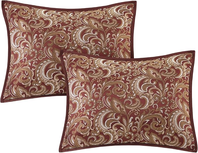Madison Park Essentials Brystol 24 Piece Room in a Bag Faux Silk Comforter Jacquard Paisley Design Matching Curtains Down Alternative Hypoallergenic All Season Bedding-Set, King (104 in x 92 in), Red