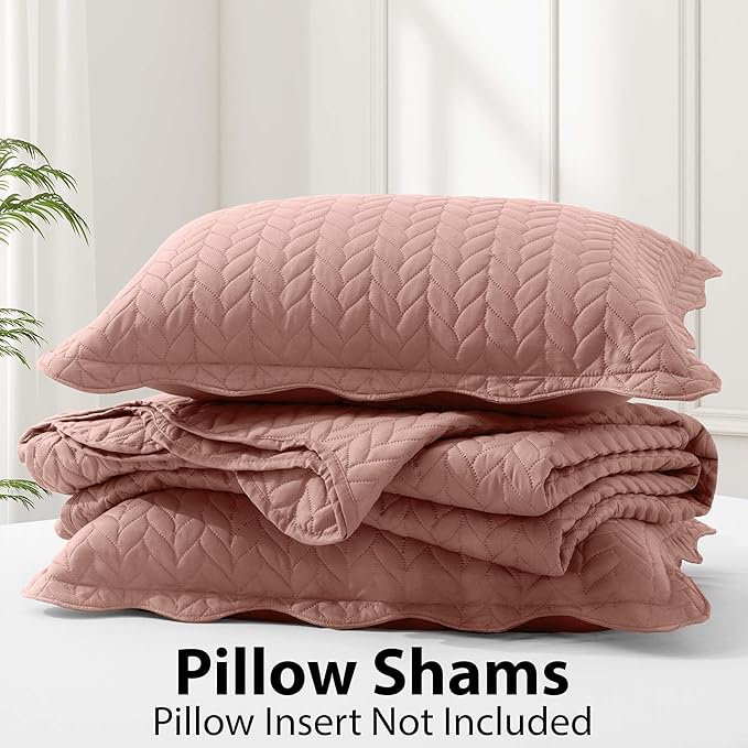 MOONLIGHT20015 Twin Quilt Set - 2 Pcs All Season Reversible Lightweight Microfiber Coverlet Size (66” x 86”) - 1 Pillow Shams (20” x 26” + 2”) Embossed Quilt Bedspreads (Peach)