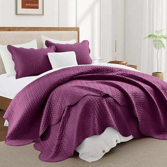 IR Imperial Rooms California King Quilt Bedding Set Size (118"x106") + 2 Pillow Shams (20" x 36"+ 2") - 3 Pcs All Season Reversible Microfiber Coverlet Embossed Quilt Bedspread (Purple)
